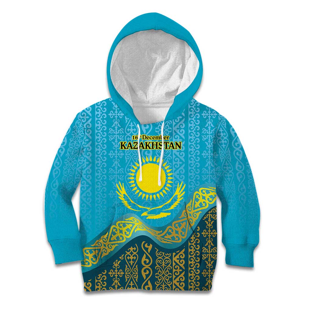 Kazakhstan Independence Day Personalized Kid Hoodie 16 December with Kazakh Pattern - Wonder Print Shop
