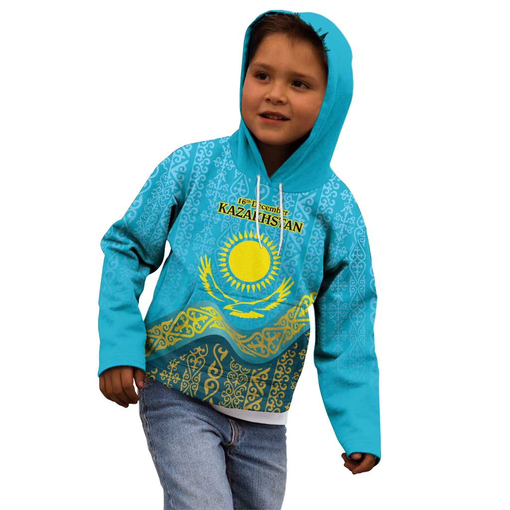Kazakhstan Independence Day Personalized Kid Hoodie 16 December with Kazakh Pattern - Wonder Print Shop