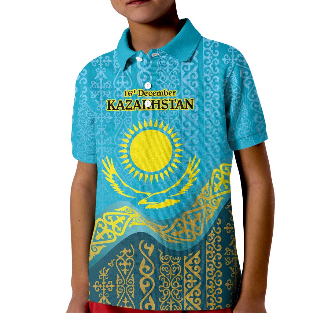Kazakhstan Independence Day Personalized Kid Polo Shirt 16 December with Kazakh Pattern - Wonder Print Shop