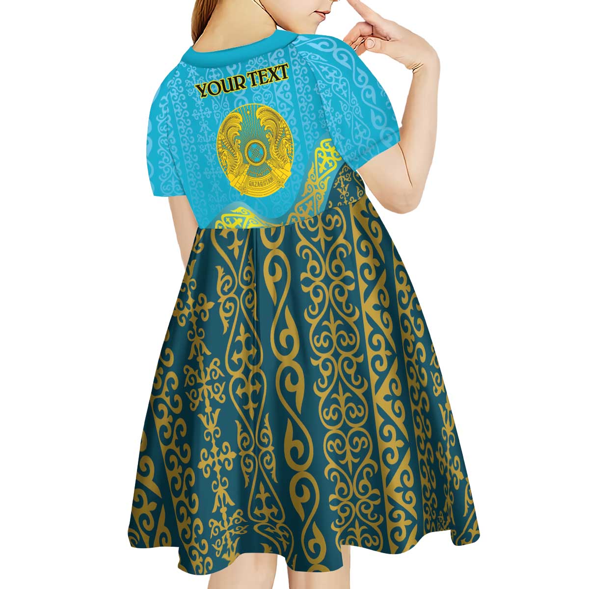 Kazakhstan Independence Day Personalized Kid Short Sleeve Dress 16 December with Kazakh Pattern - Wonder Print Shop