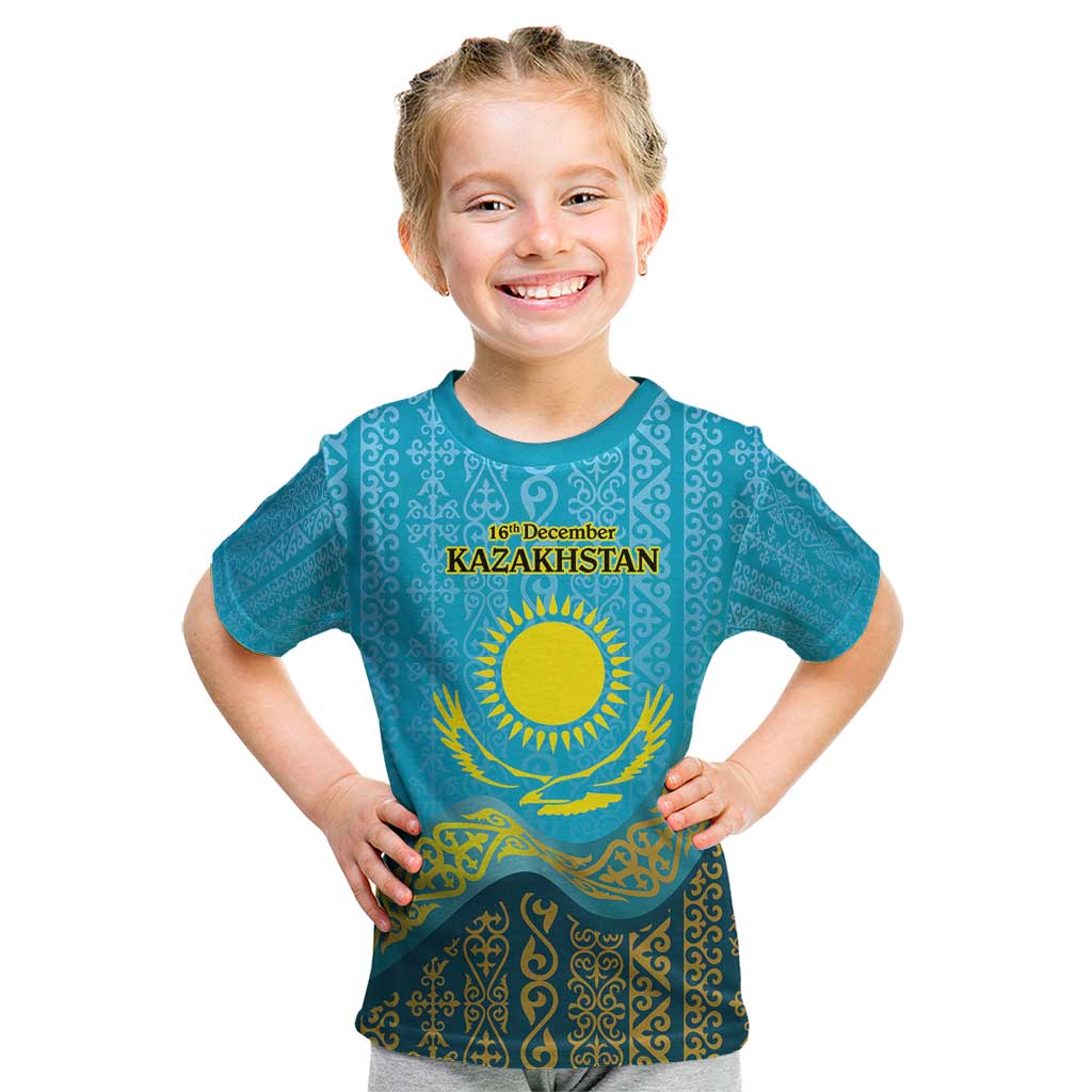 Kazakhstan Independence Day Personalized Kid T Shirt 16 December with Kazakh Pattern - Wonder Print Shop