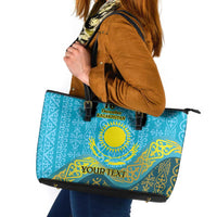 Kazakhstan Independence Day Personalized Leather Tote Bag 16 December with Kazakh Pattern - Wonder Print Shop