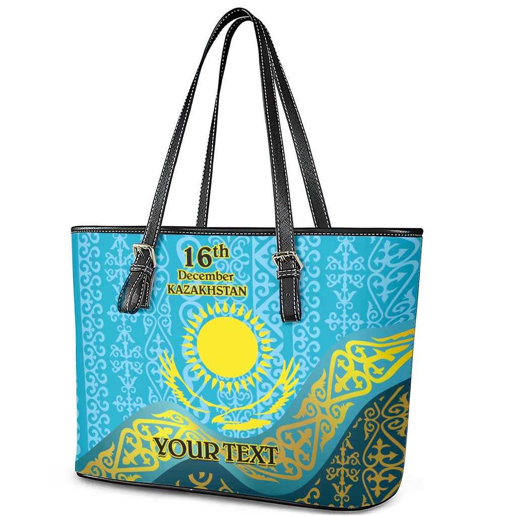 Kazakhstan Independence Day Personalized Leather Tote Bag 16 December with Kazakh Pattern - Wonder Print Shop