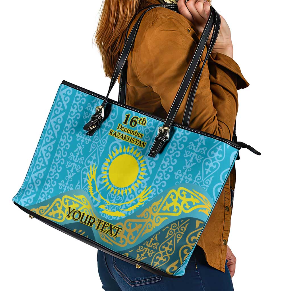 Kazakhstan Independence Day Personalized Leather Tote Bag 16 December with Kazakh Pattern - Wonder Print Shop
