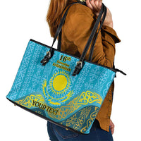 Kazakhstan Independence Day Personalized Leather Tote Bag 16 December with Kazakh Pattern - Wonder Print Shop