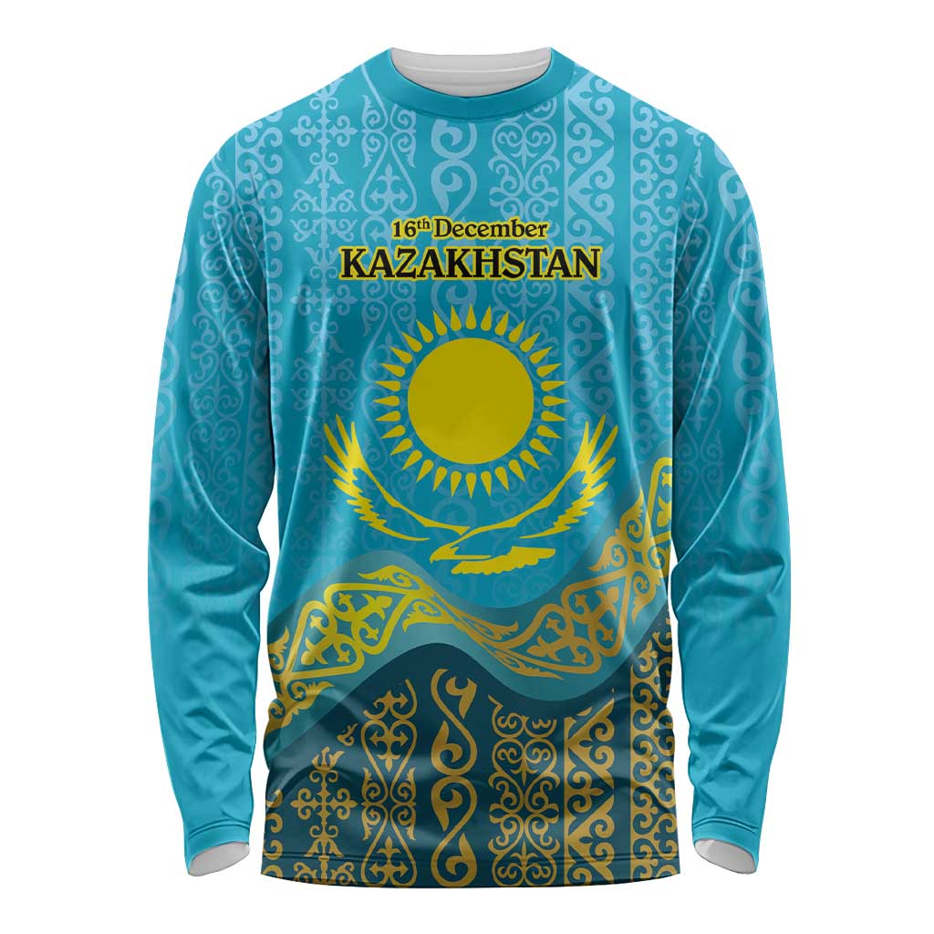 Kazakhstan Independence Day Personalized Long Sleeve Shirt 16 December with Kazakh Pattern - Wonder Print Shop