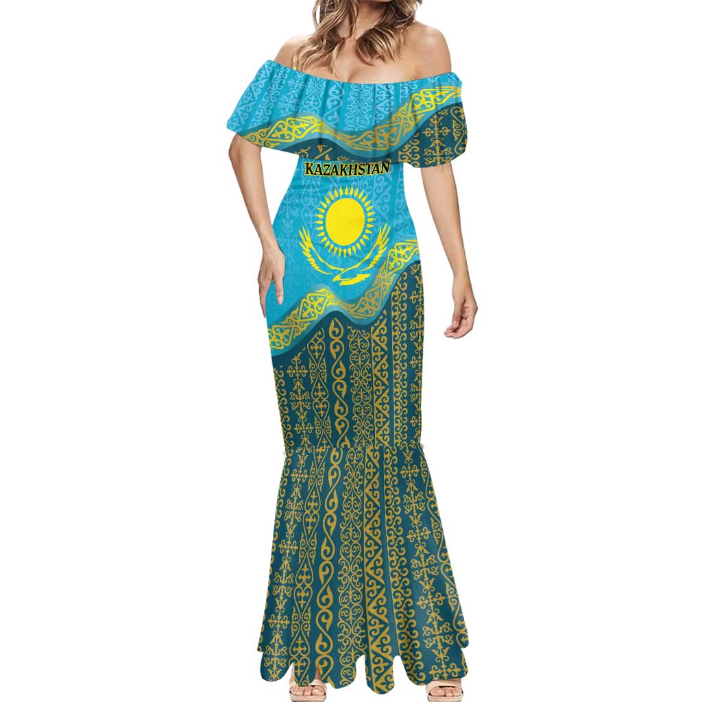 Kazakhstan Independence Day Personalized Mermaid Dress 16 December with Kazakh Pattern - Wonder Print Shop
