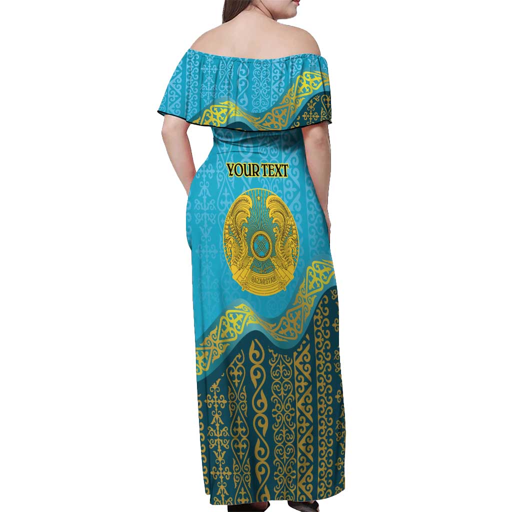 Kazakhstan Independence Day Personalized Off Shoulder Maxi Dress 16 December with Kazakh Pattern - Wonder Print Shop