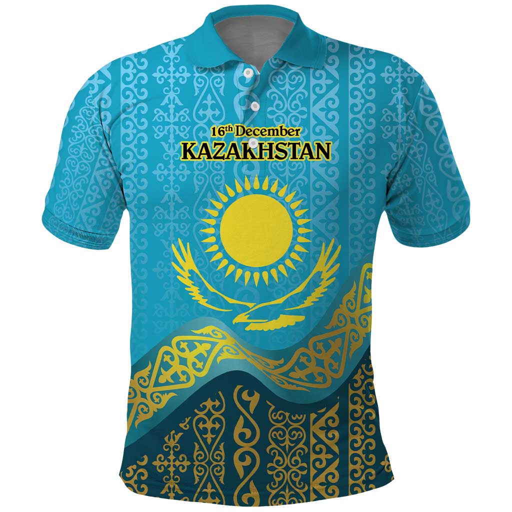 Kazakhstan Independence Day Personalized Polo Shirt 16 December with Kazakh Pattern - Wonder Print Shop