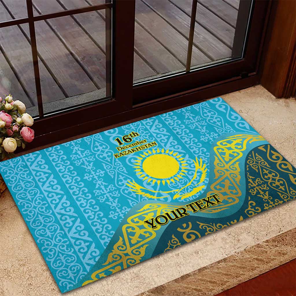 Kazakhstan Independence Day Personalized Rubber Doormat 16 December with Kazakh Pattern - Wonder Print Shop