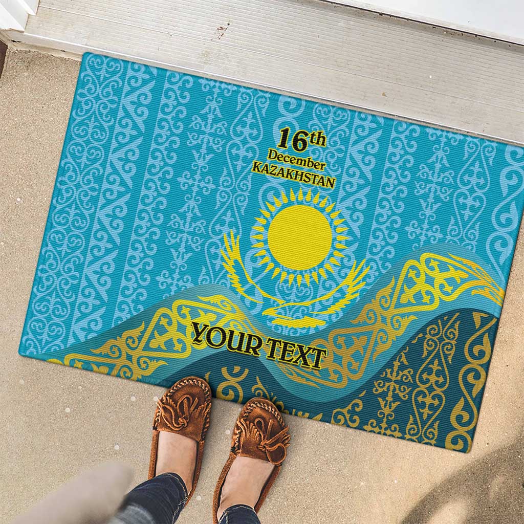 Kazakhstan Independence Day Personalized Rubber Doormat 16 December with Kazakh Pattern - Wonder Print Shop