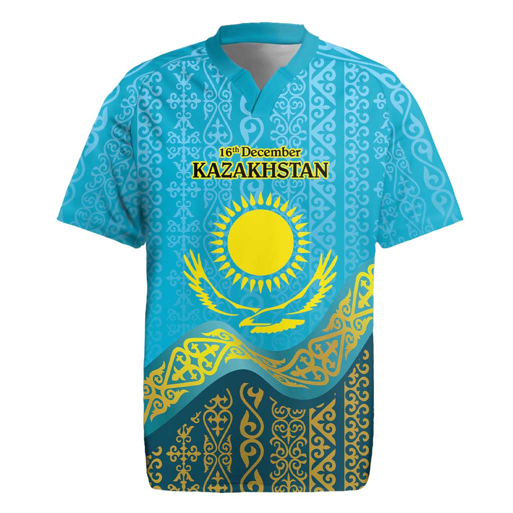 Kazakhstan Independence Day Personalized Rugby Jersey 16 December with Kazakh Pattern - Wonder Print Shop