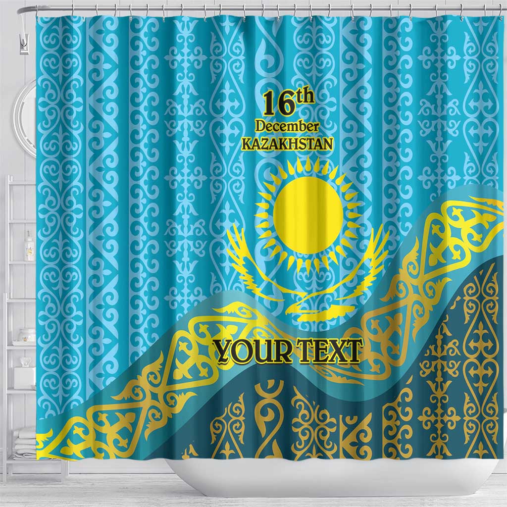 Kazakhstan Independence Day Personalized Shower Curtain 16 December with Kazakh Pattern