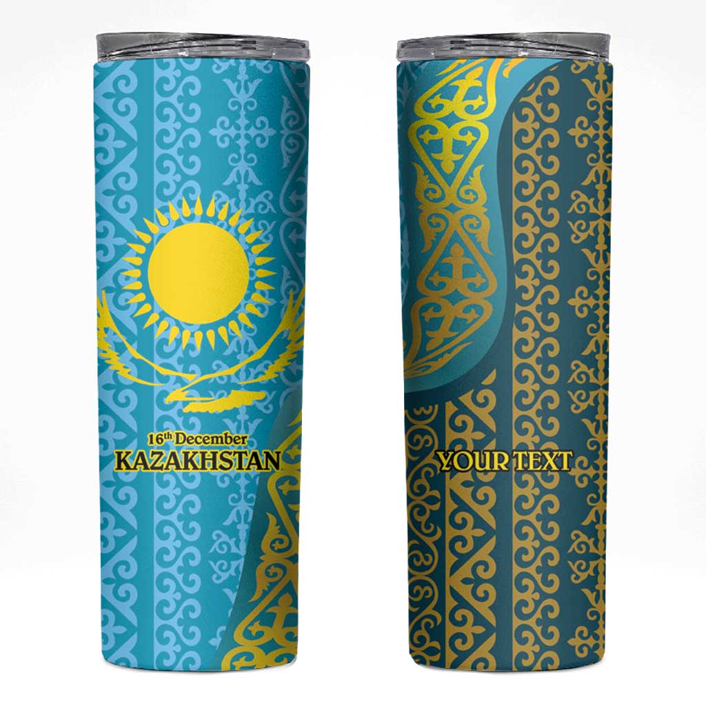 Kazakhstan Independence Day Personalized Skinny Tumbler 16 December with Kazakh Pattern - Wonder Print Shop