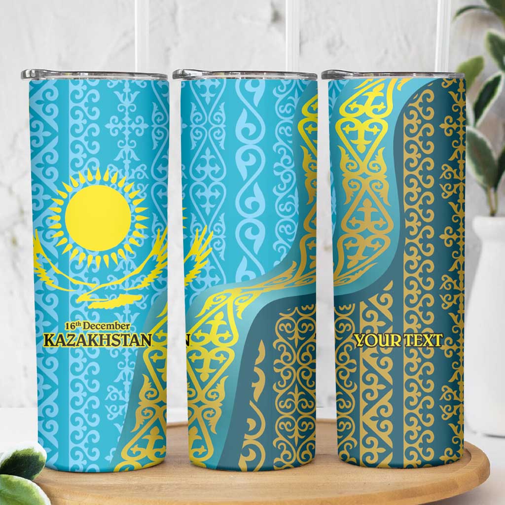 Kazakhstan Independence Day Personalized Skinny Tumbler 16 December with Kazakh Pattern - Wonder Print Shop