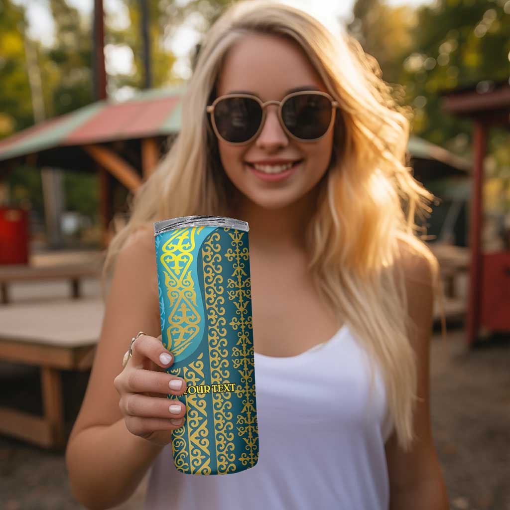Kazakhstan Independence Day Personalized Skinny Tumbler 16 December with Kazakh Pattern - Wonder Print Shop