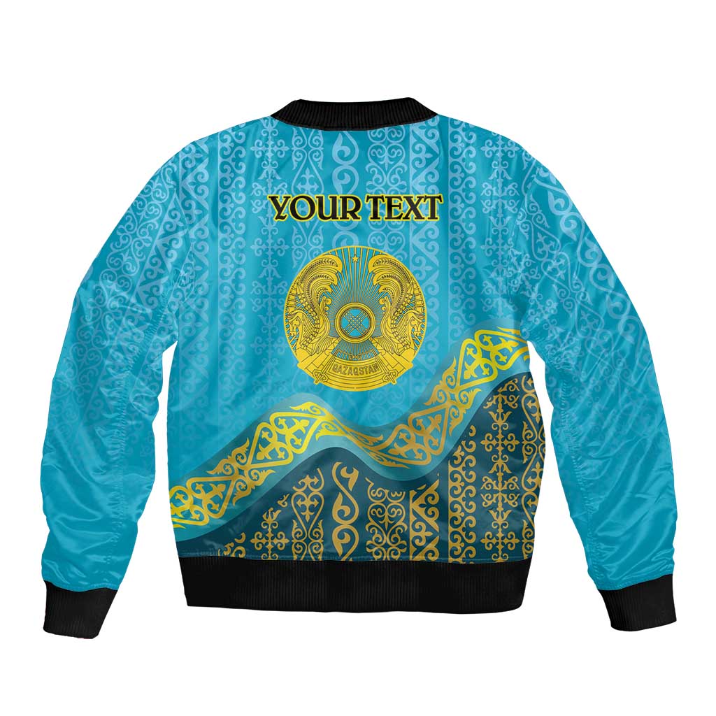 Kazakhstan Independence Day Personalized Sleeve Zip Bomber Jacket 16 December with Kazakh Pattern - Wonder Print Shop