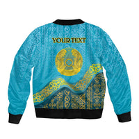 Kazakhstan Independence Day Personalized Sleeve Zip Bomber Jacket 16 December with Kazakh Pattern - Wonder Print Shop
