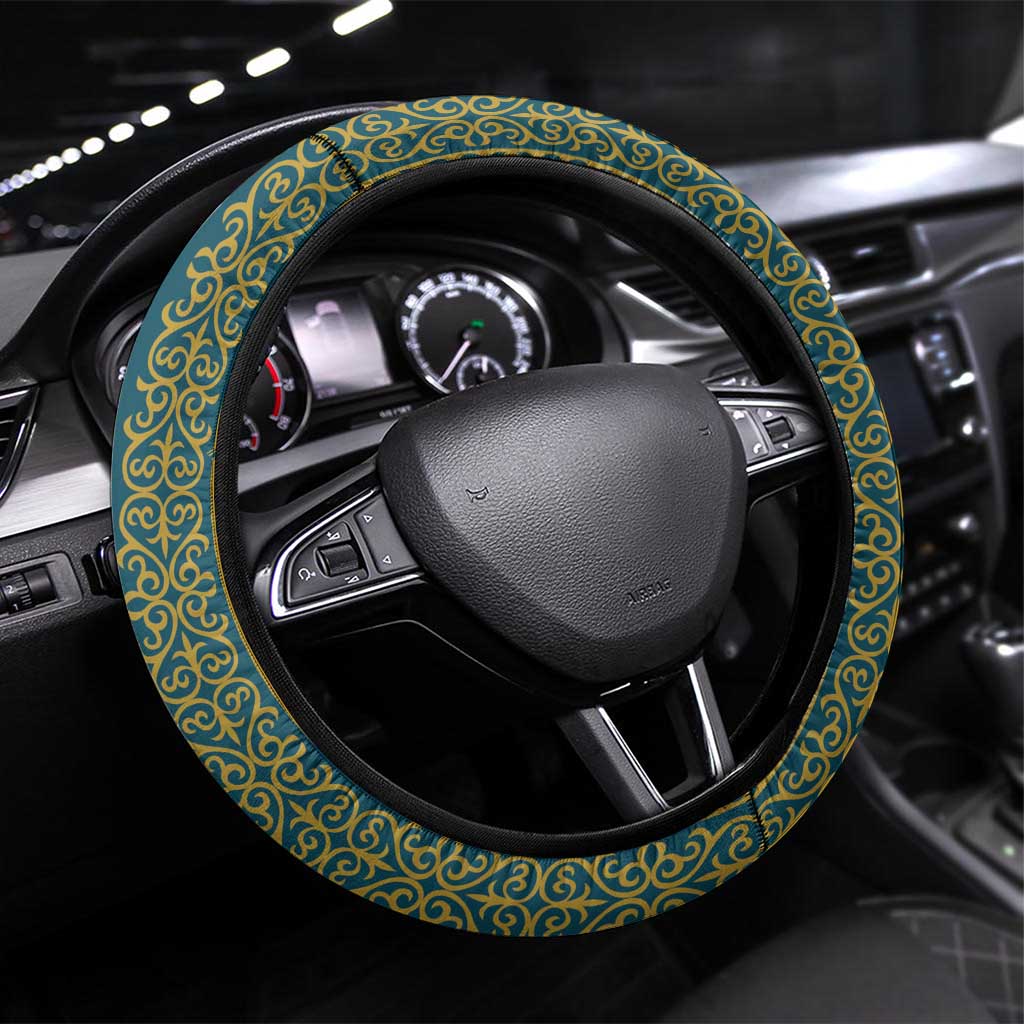 Kazakhstan Independence Day Steering Wheel Cover 16 December with Kazakh Pattern - Wonder Print Shop
