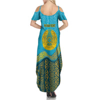 Kazakhstan Independence Day Personalized Summer Maxi Dress 16 December with Kazakh Pattern - Wonder Print Shop