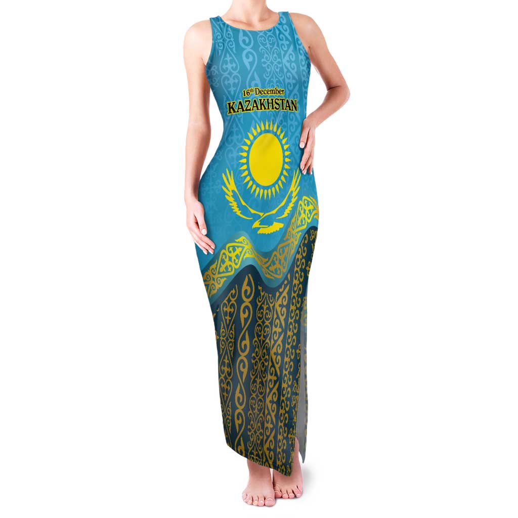 Kazakhstan Independence Day Personalized Tank Maxi Dress 16 December with Kazakh Pattern - Wonder Print Shop