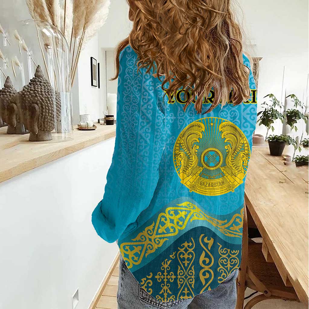 Kazakhstan Independence Day Personalized Women Casual Shirt 16 December with Kazakh Pattern - Wonder Print Shop