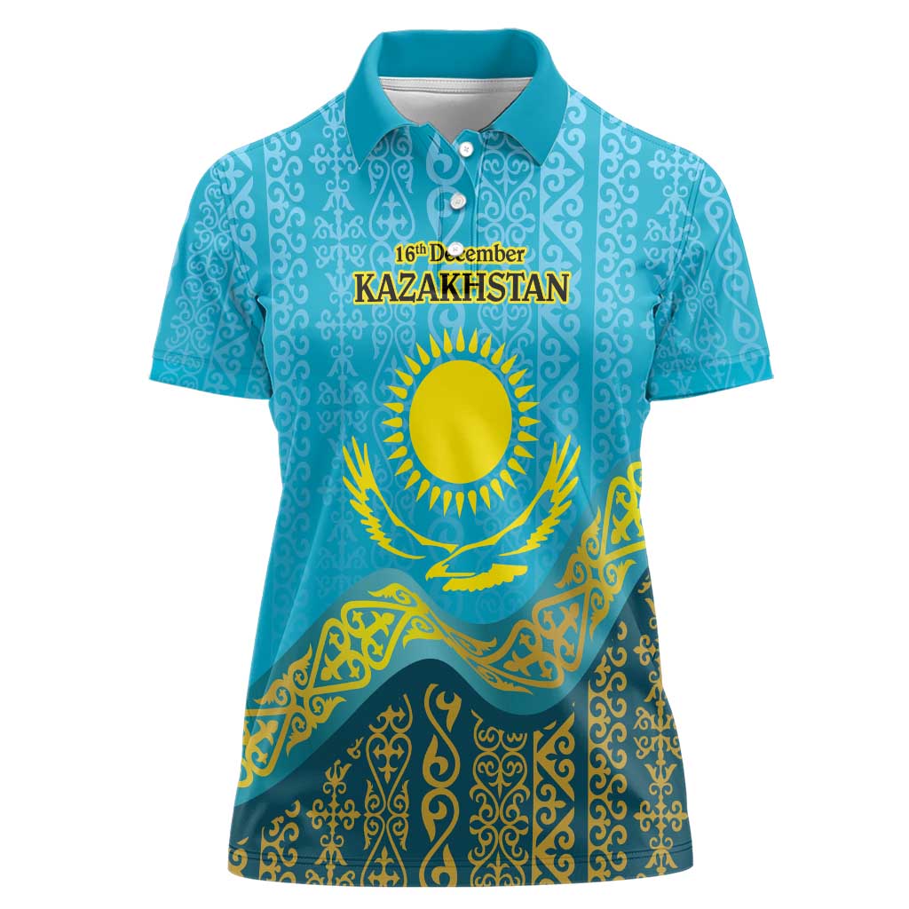 Kazakhstan Independence Day Personalized Women Polo Shirt 16 December with Kazakh Pattern - Wonder Print Shop