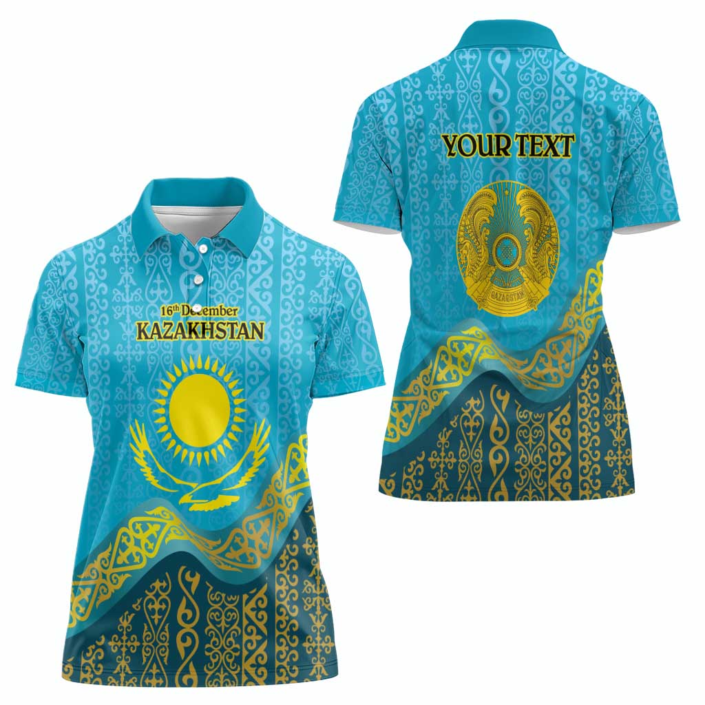 Kazakhstan Independence Day Personalized Women Polo Shirt 16 December with Kazakh Pattern - Wonder Print Shop