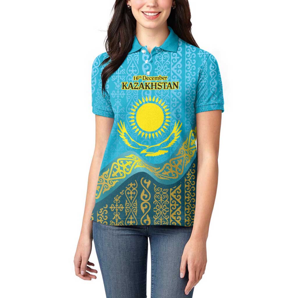 Kazakhstan Independence Day Personalized Women Polo Shirt 16 December with Kazakh Pattern - Wonder Print Shop