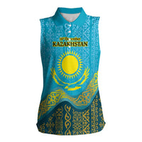 Kazakhstan Independence Day Personalized Women Sleeveless Polo Shirt 16 December with Kazakh Pattern - Wonder Print Shop