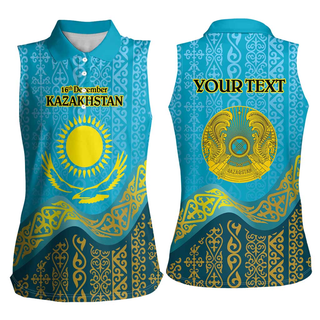 Kazakhstan Independence Day Personalized Women Sleeveless Polo Shirt 16 December with Kazakh Pattern - Wonder Print Shop
