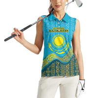 Kazakhstan Independence Day Personalized Women Sleeveless Polo Shirt 16 December with Kazakh Pattern - Wonder Print Shop
