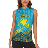 Kazakhstan Independence Day Personalized Women Sleeveless Polo Shirt 16 December with Kazakh Pattern - Wonder Print Shop
