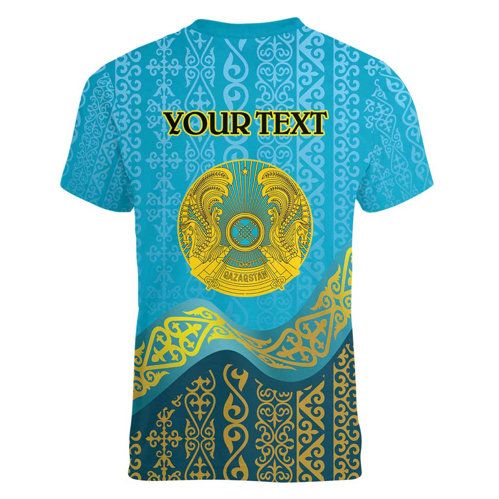 Kazakhstan Independence Day Personalized Women V-Neck T-Shirt 16 December with Kazakh Pattern - Wonder Print Shop