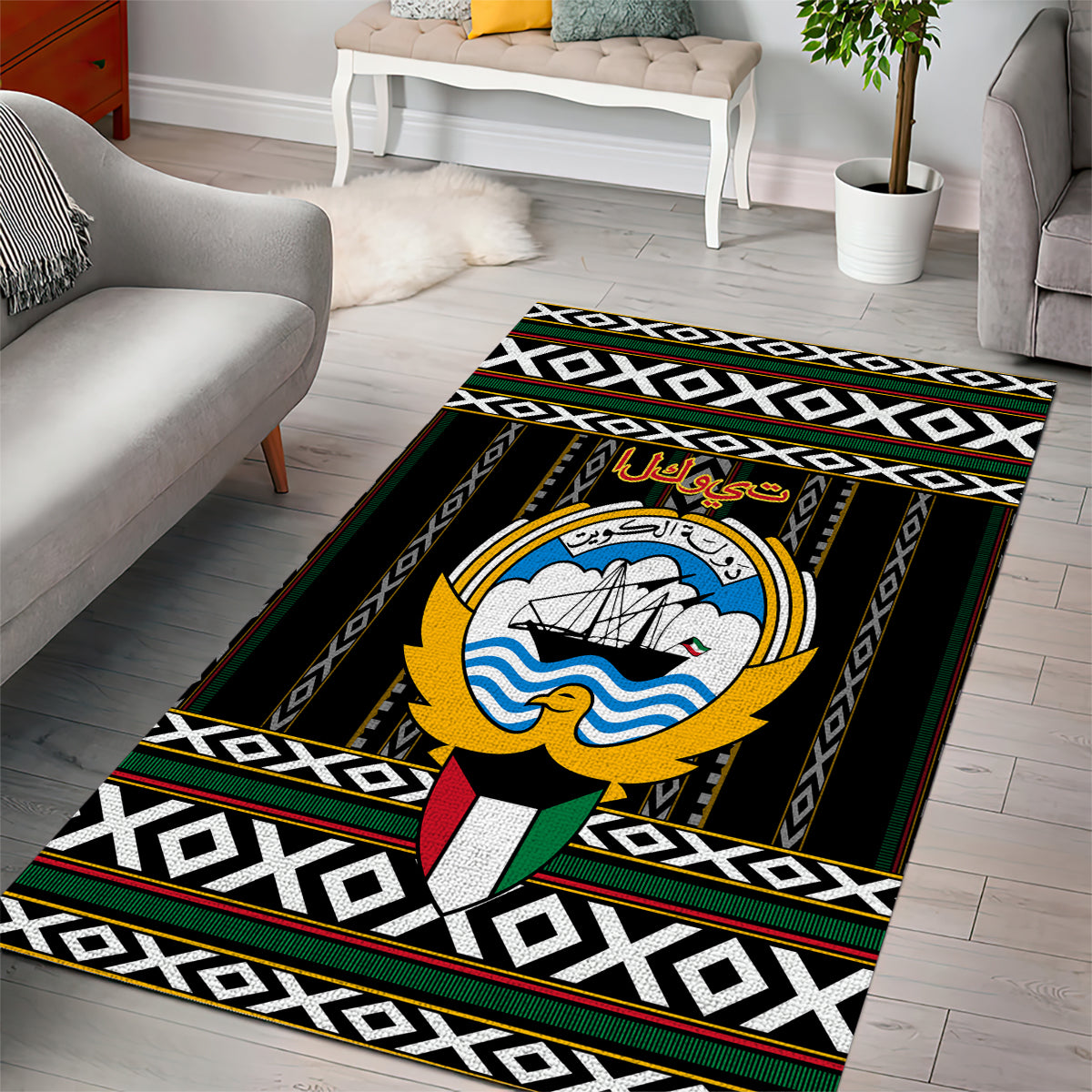 Kuwait Hawk of Quraish With Al Sadu Pattern Personalized Area Rug LT9 - Wonder Print Shop