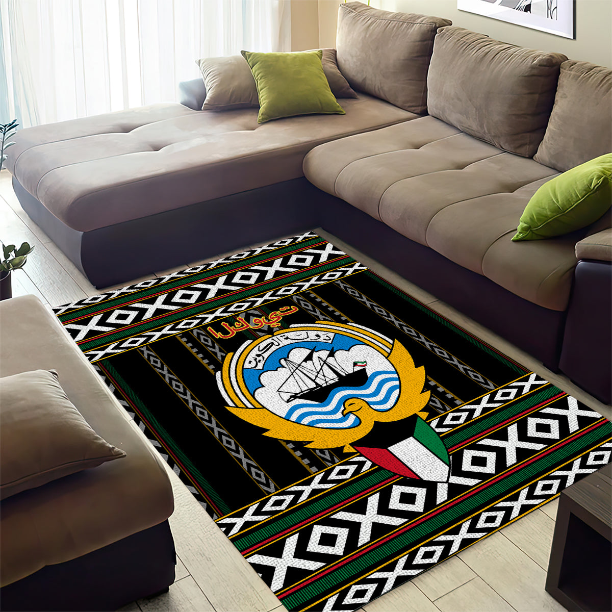 Kuwait Hawk of Quraish With Al Sadu Pattern Personalized Area Rug LT9 - Wonder Print Shop