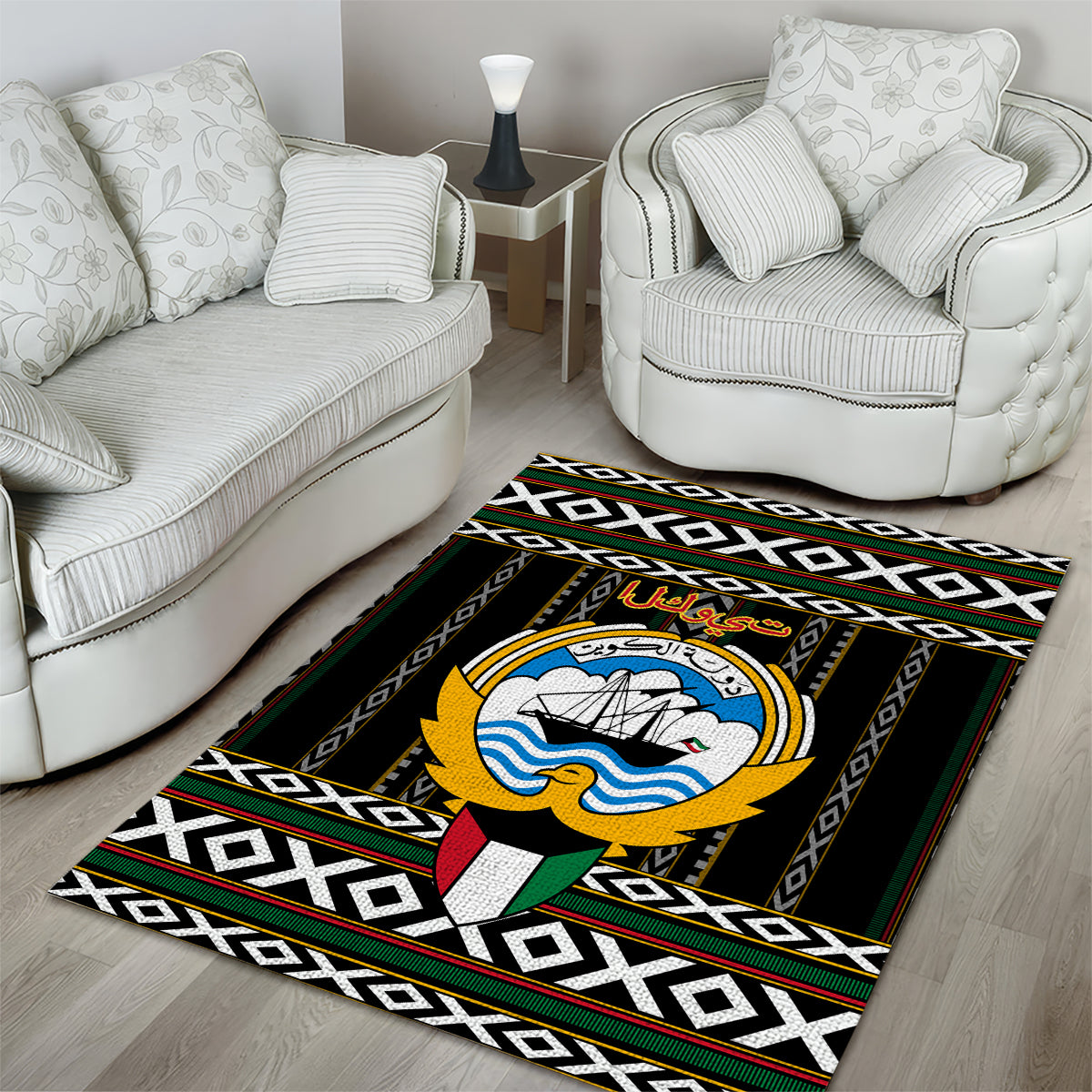 Kuwait Hawk of Quraish With Al Sadu Pattern Personalized Area Rug LT9 - Wonder Print Shop