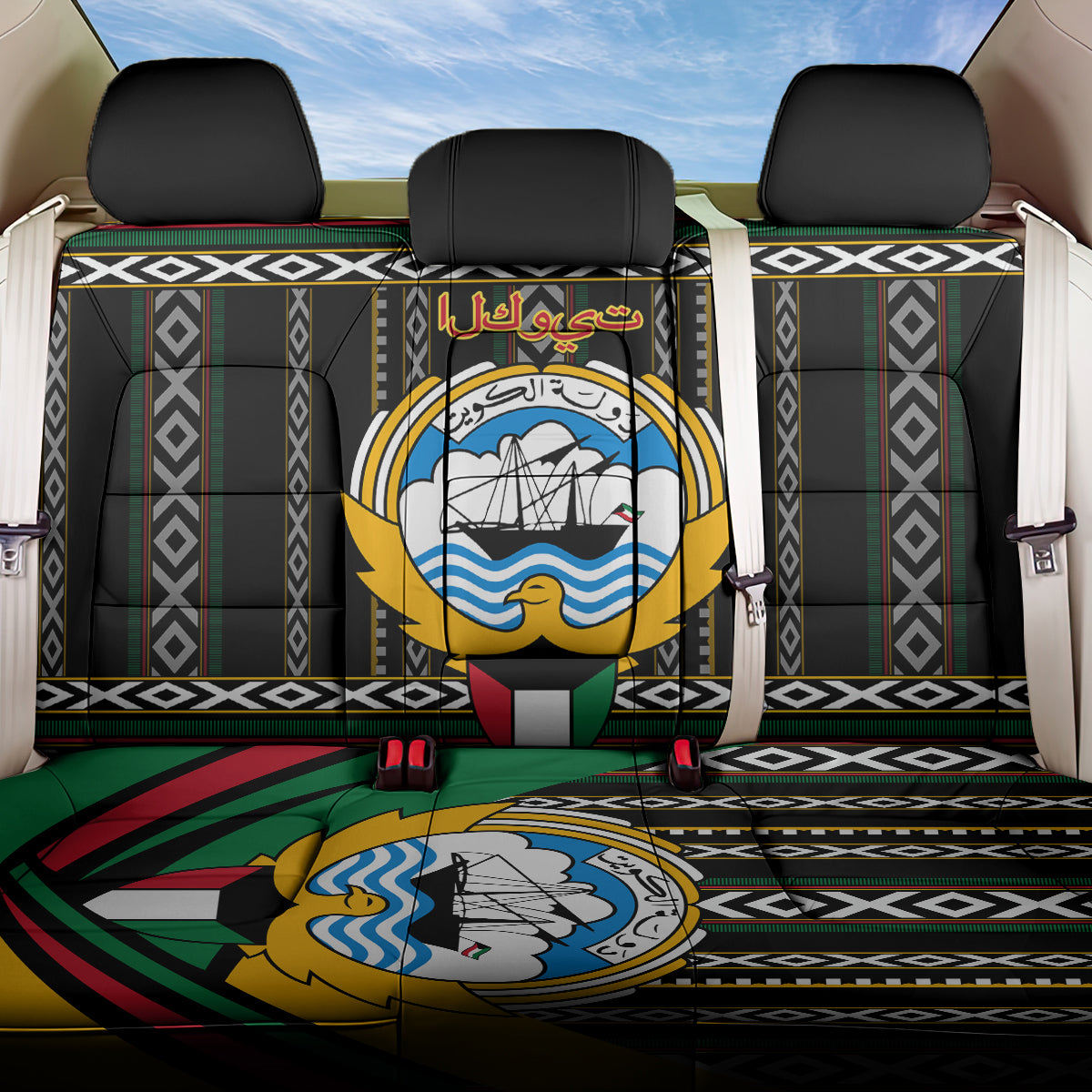 Kuwait Hawk of Quraish With Al Sadu Pattern Personalized Back Car Seat Cover LT9 - Wonder Print Shop