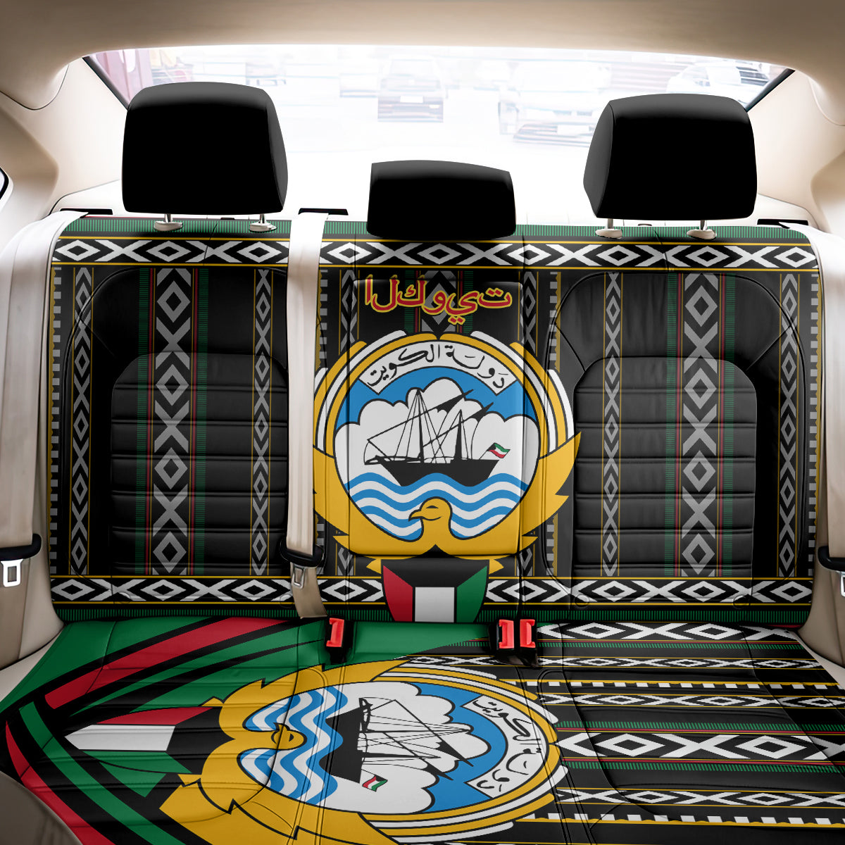 Kuwait Hawk of Quraish With Al Sadu Pattern Personalized Back Car Seat Cover LT9 - Wonder Print Shop