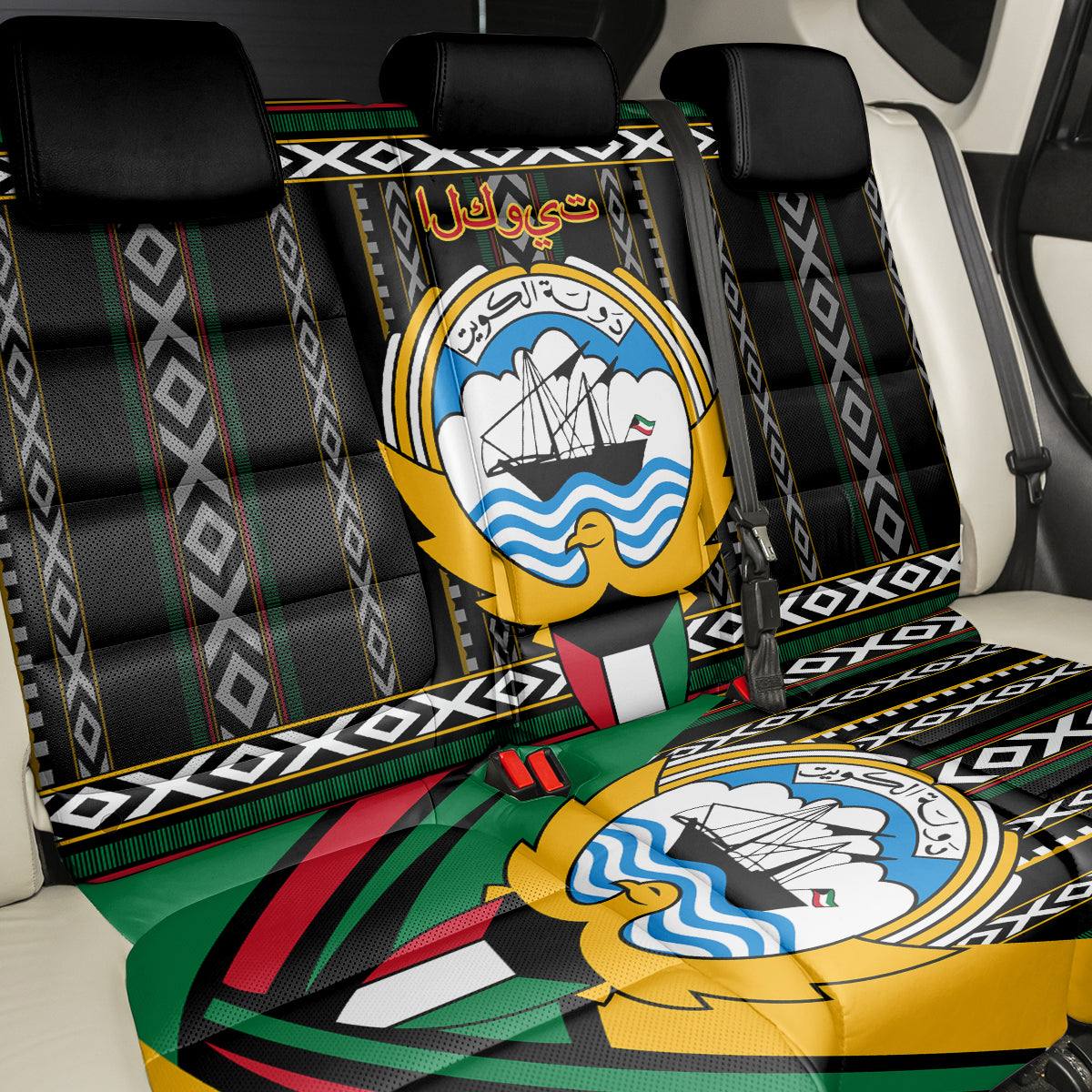 Kuwait Hawk of Quraish With Al Sadu Pattern Personalized Back Car Seat Cover LT9 - Wonder Print Shop