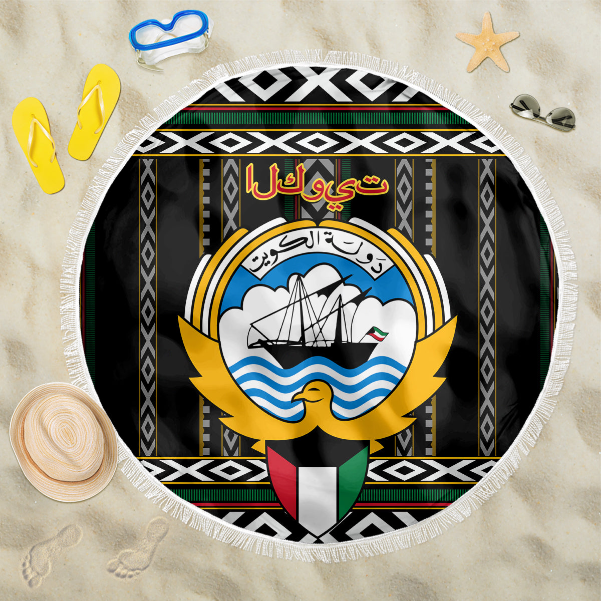 Kuwait Hawk of Quraish With Al Sadu Pattern Personalized Beach Blanket LT9 - Wonder Print Shop