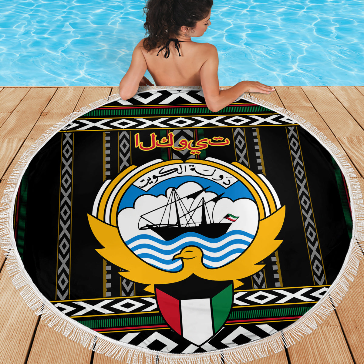 Kuwait Hawk of Quraish With Al Sadu Pattern Personalized Beach Blanket LT9 - Wonder Print Shop