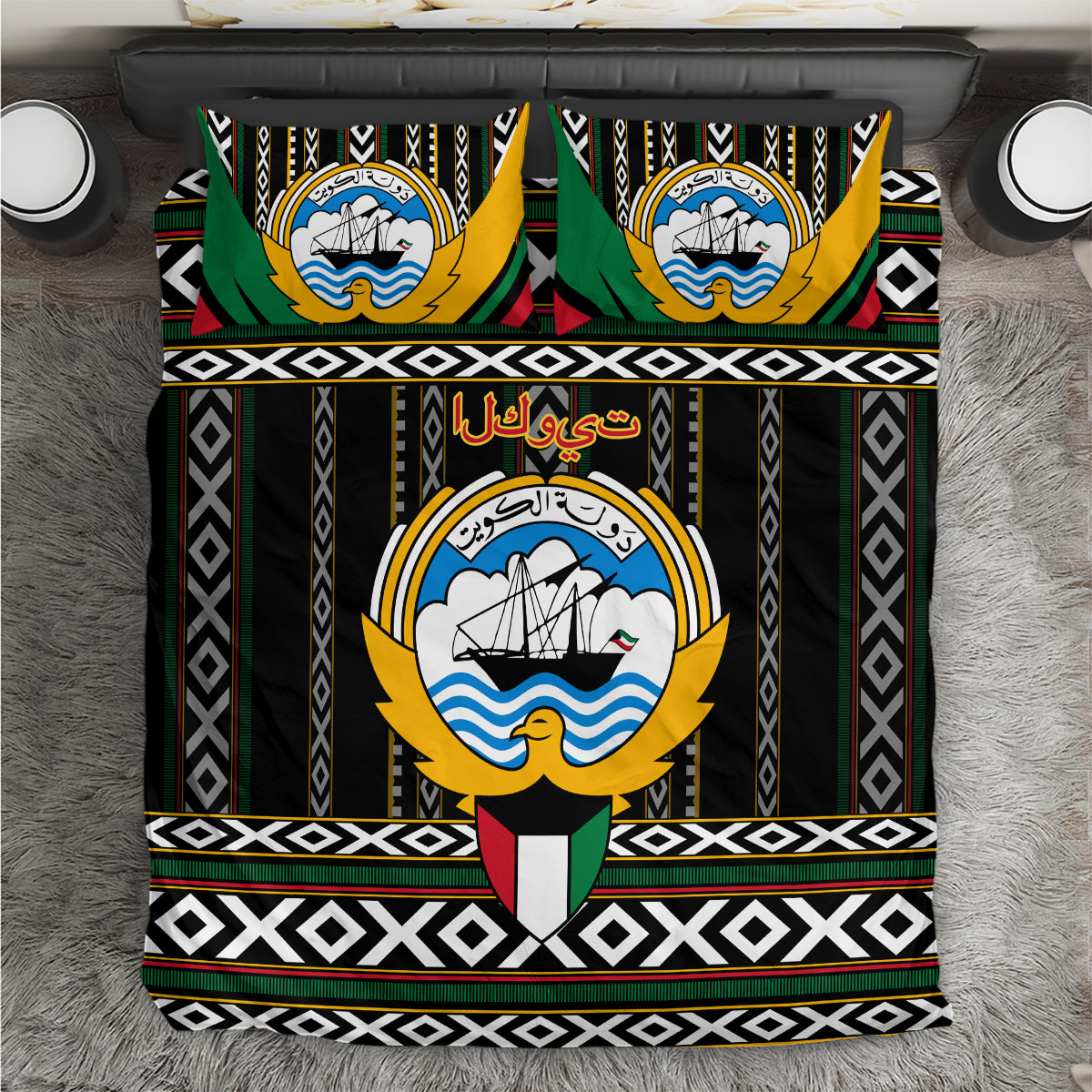 Kuwait Hawk of Quraish With Al Sadu Pattern Personalized Bedding Set LT9 - Wonder Print Shop
