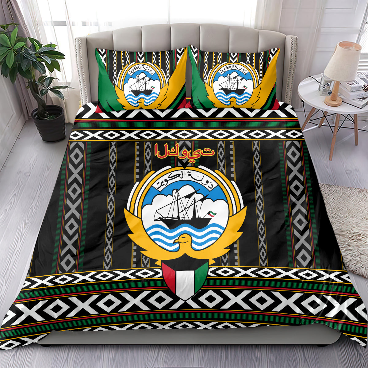 Kuwait Hawk of Quraish With Al Sadu Pattern Personalized Bedding Set LT9 - Wonder Print Shop
