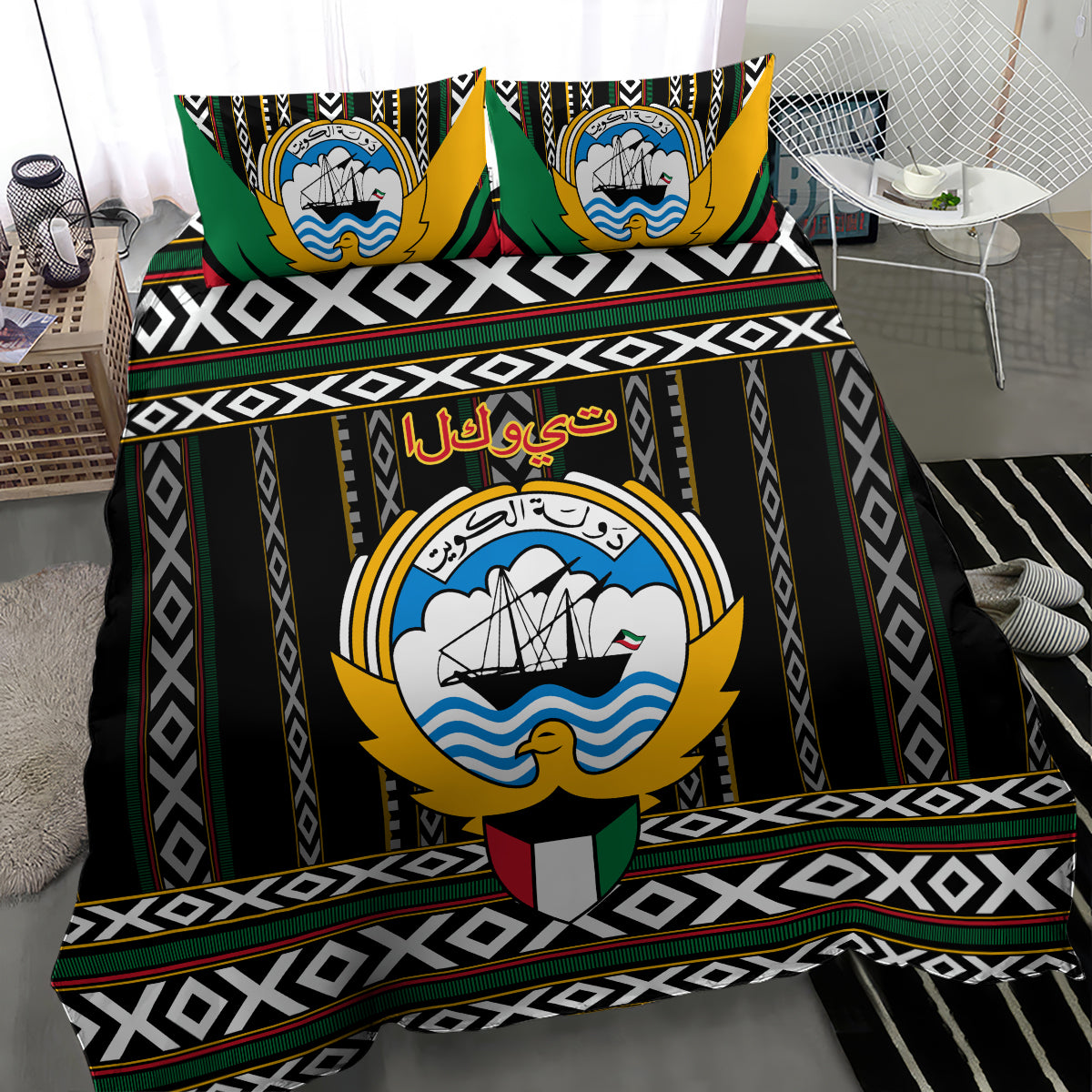 Kuwait Hawk of Quraish With Al Sadu Pattern Personalized Bedding Set LT9 - Wonder Print Shop