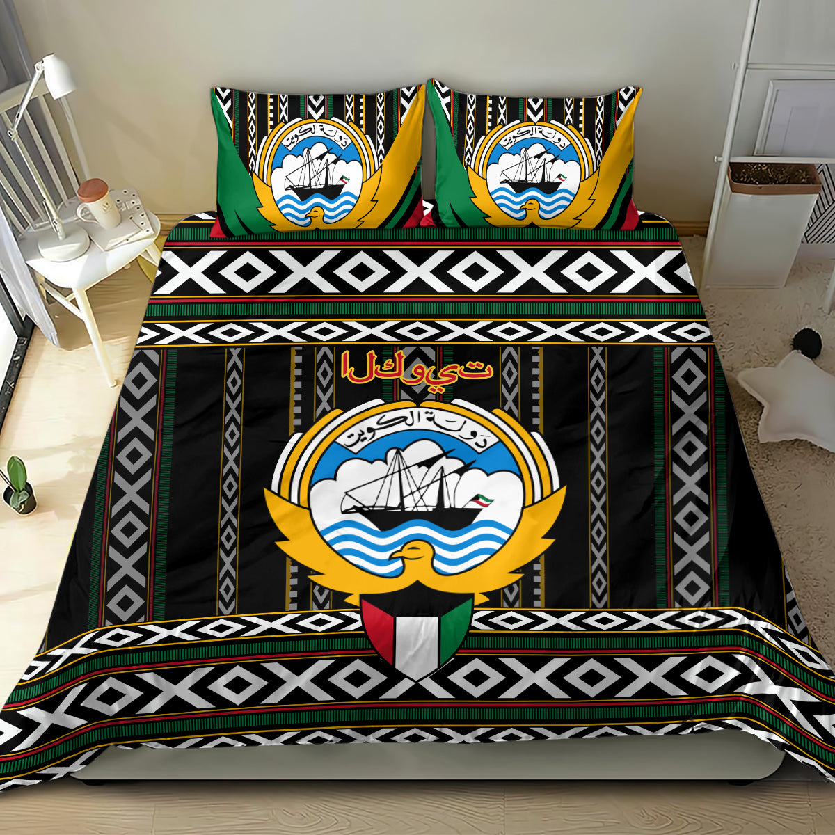 Kuwait Hawk of Quraish With Al Sadu Pattern Personalized Bedding Set LT9 - Wonder Print Shop