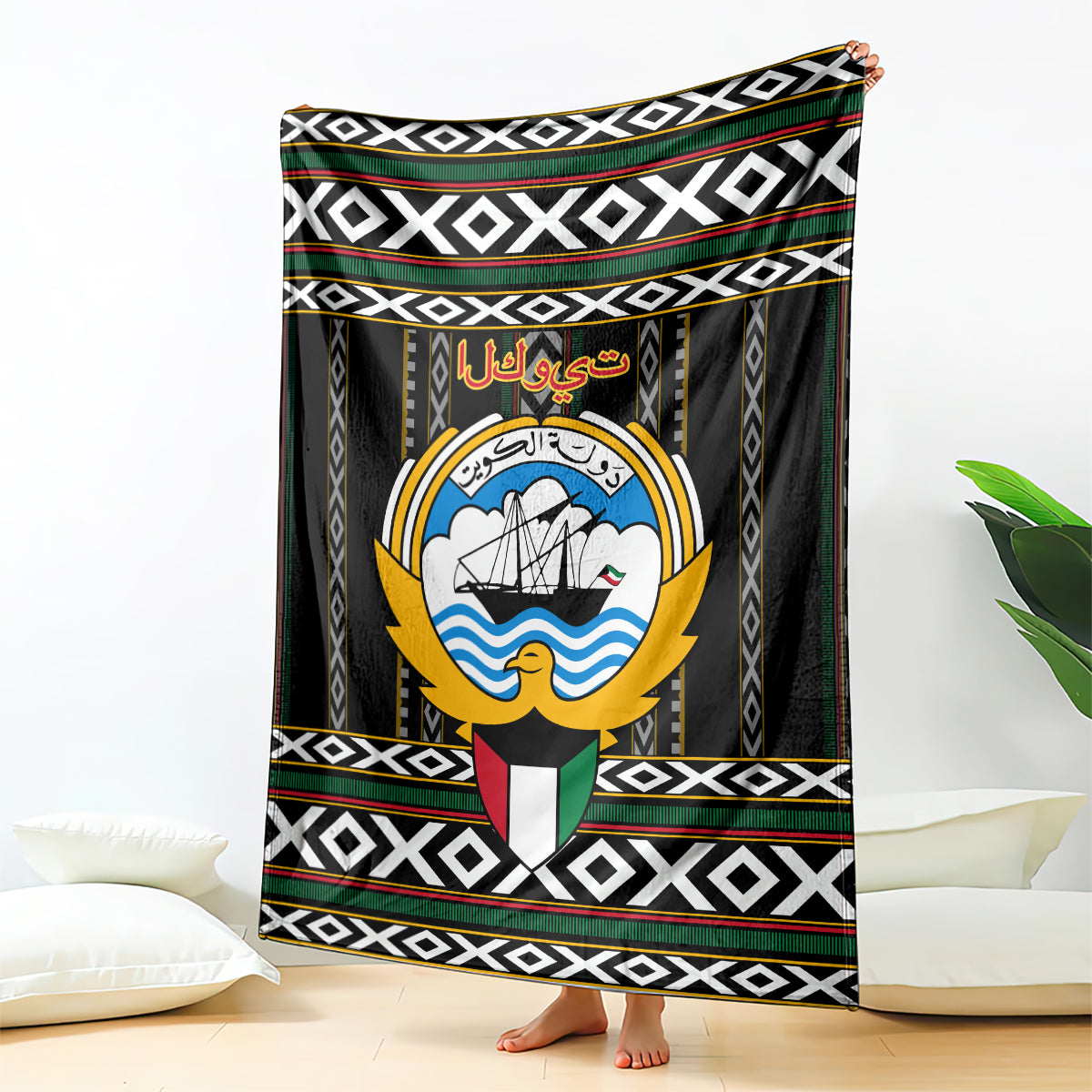 Kuwait Hawk of Quraish With Al Sadu Pattern Personalized Blanket