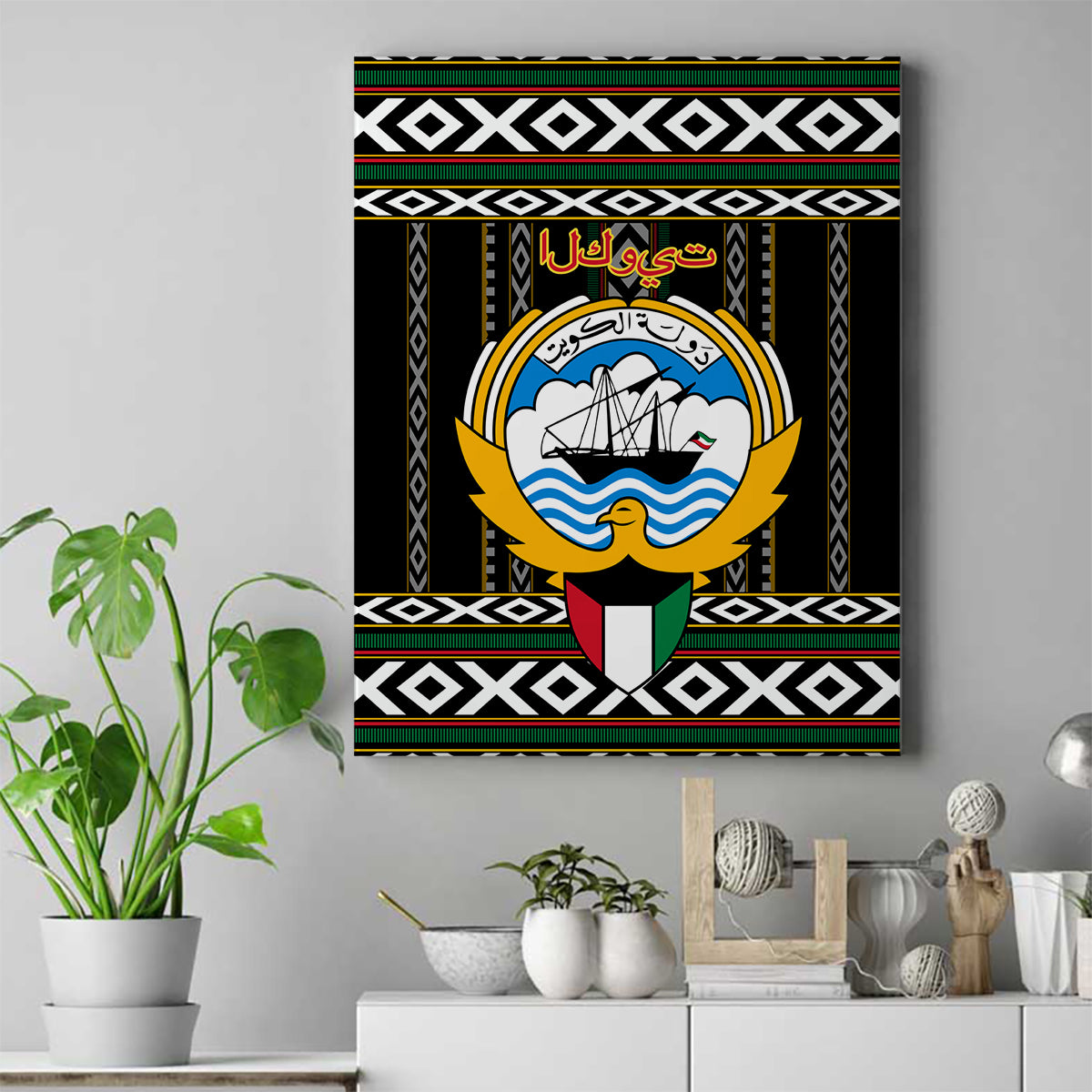 Kuwait Hawk of Quraish With Al Sadu Pattern Personalized Canvas Wall Art LT9 - Wonder Print Shop