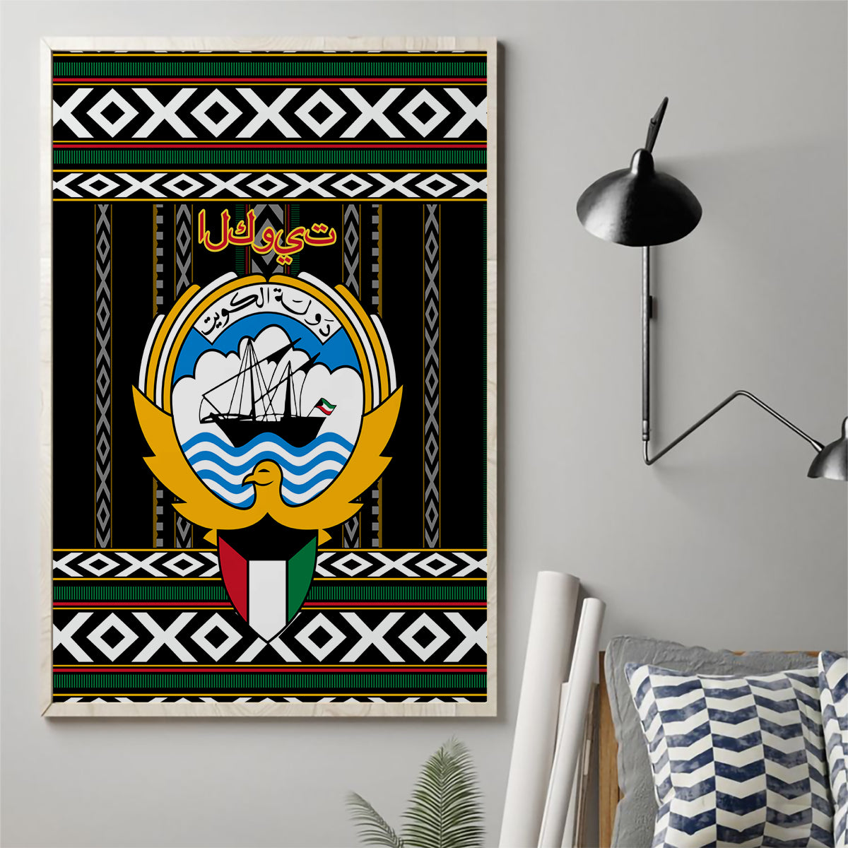 Kuwait Hawk of Quraish With Al Sadu Pattern Personalized Canvas Wall Art LT9 - Wonder Print Shop