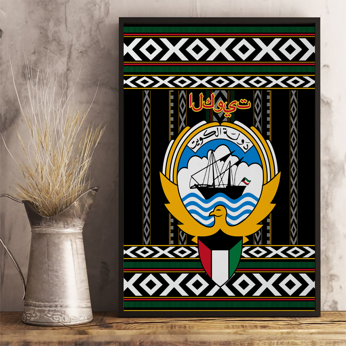 Kuwait Hawk of Quraish With Al Sadu Pattern Personalized Canvas Wall Art LT9 - Wonder Print Shop